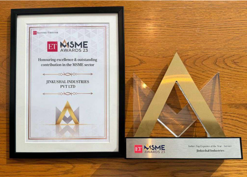 Jinkushal Industries team celebrating their achievement at the award ceremony.